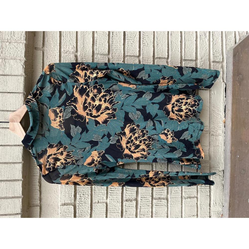Free People Lucky Shirtee Peony Rouched Mesh Graphite Button S Small Bold Retro - Picture 3 of 6